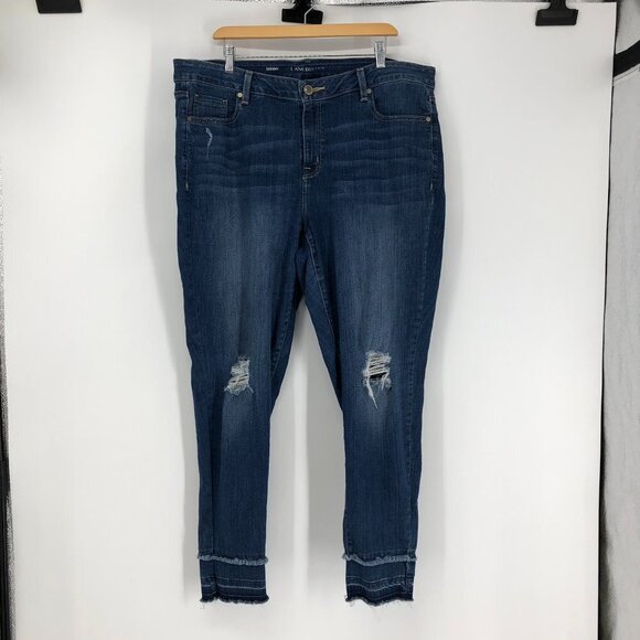 Lane Bryant blue Stretch  Distressed Skinny Jeans Double Released Hem Size 20 - Picture 15 of 16